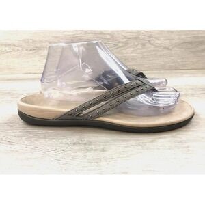 Vionic Tasha Womens Sandal Gray Leather 9‎ Arch Support Studded Flip Flop Shoes